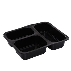 3 Bölmeli Film Yapıştırmalı Gıda Kabı Siyah 23 gr - Policap