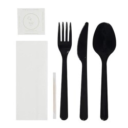 6'lı Lüks Siyah Çatal Bıçak Kaşık Yemek Seti - KullanatPazarı