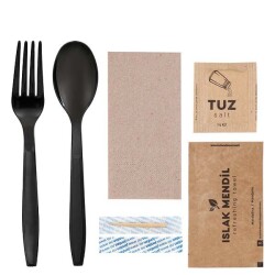 6'lı Ultra Lüks Çatal Kaşık Yemek Seti Siyah - KullanatPazarı