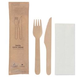 Kraft Kağıt Ambalajlı Tahta Çatal Bıçak Seti 50'li - KullanatPazarı