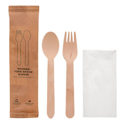Kraft Kağıt Ambalajlı Tahta Çatal Kaşık Seti 50'li - KullanatPazarı