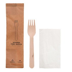 Kraft Kağıt Ambalajlı Tahta Çatal Peçete Seti 50'li - KullanatPazarı