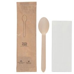 Kraft Kağıt Ambalajlı Tahta Kaşık Peçete Seti 50'li - KullanatPazarı