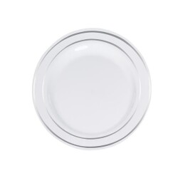 Porselen Görünümlü Gümüş Şeritli Plastik Tabak 19 cm - KullanatPazarı