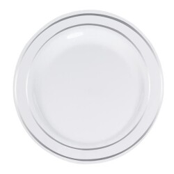 Porselen Görünümlü Gümüş Şeritli Plastik Tabak 26 cm - Roll-up